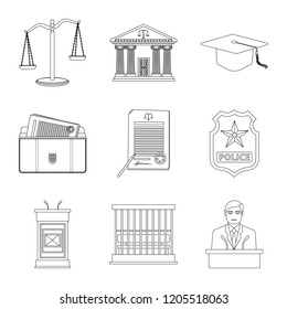 Isolated object of law and lawyer logo. Collection of law and justice stock vector illustration.