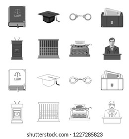 Isolated object of law and lawyer logo. Set of law and justice vector icon for stock.