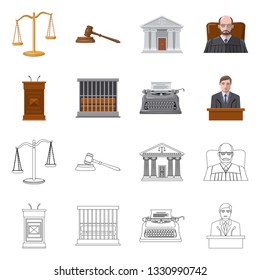 Isolated object of law and lawyer logo. Collection of law and justice stock vector illustration.