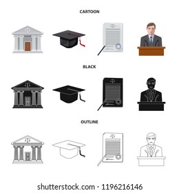 Isolated object of law and lawyer sign. Collection of law and justice stock symbol for web.