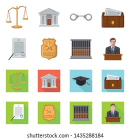 Isolated object of law and lawyer symbol. Set of law and justice stock vector illustration.