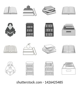 Isolated object of library and textbook sign. Collection of library and school stock vector illustration.