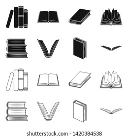 Isolated object of library and textbook symbol. Collection of library and school stock symbol for web.