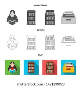 Isolated object of library and textbook symbol. Collection of library and school stock symbol for web.