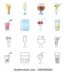 Isolated object of liquor and restaurant sign. Set of liquor and ingredient stock vector illustration.