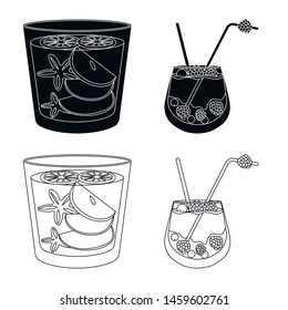 Isolated object of liquor and restaurant sign. Collection of liquor and ingredient stock vector illustration.