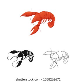 Isolated object of lobster and red logo. Set of lobster and atlantic vector icon for stock.