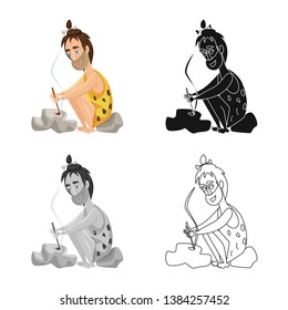 Isolated object of man  and caveman symbol. Set of man  and stone   vector icon for stock.