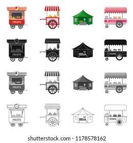 Isolated object of market and exterior sign. Set of market and food stock vector illustration.