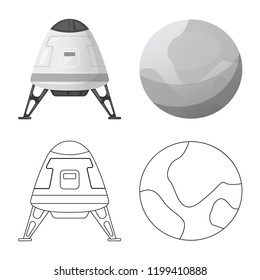 Isolated object of mars and space icon. Collection of mars and planet vector icon for stock.