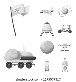 Isolated object of mars and space sign. Set of mars and planet vector icon for stock.