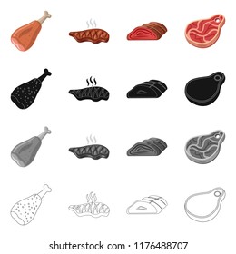 Isolated object of meat and ham icon. Set of meat and cooking stock symbol for web.