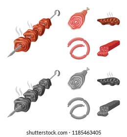 Isolated object of meat and ham icon. Collection of meat and cooking vector icon for stock.