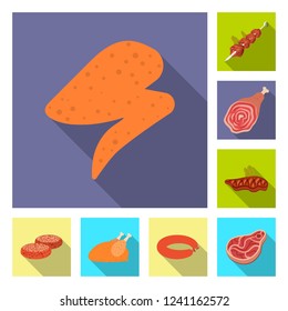 Isolated object of meat and ham icon. Collection of meat and cooking vector icon for stock.