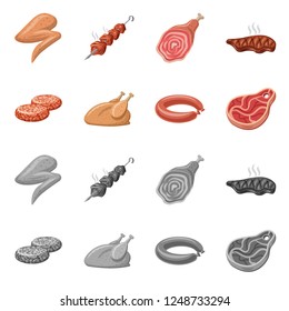 Isolated object of meat and ham icon. Collection of meat and cooking vector icon for stock.