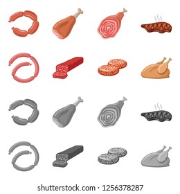 Isolated object of meat and ham icon. Set of meat and cooking stock vector illustration.