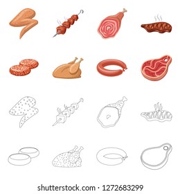 Isolated object of meat and ham icon. Collection of meat and cooking stock vector illustration.
