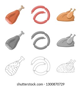 Isolated object of meat and ham icon. Set of meat and cooking stock symbol for web.