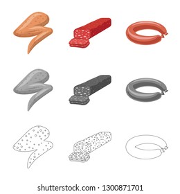 Isolated object of meat and ham icon. Set of meat and cooking vector icon for stock.