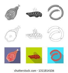 Isolated object of meat and ham icon. Collection of meat and cooking vector icon for stock.