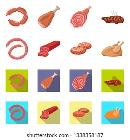 Isolated object of meat and ham icon. Set of meat and cooking vector icon for stock.