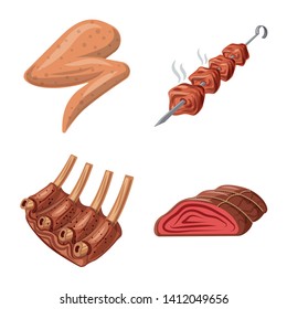 Isolated object of meat and ham icon. Set of meat and cooking stock symbol for web.