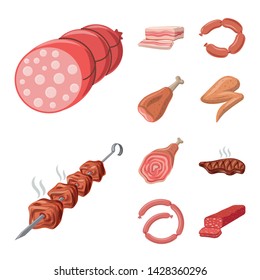 Isolated object of meat and ham icon. Set of meat and cooking stock symbol for web.