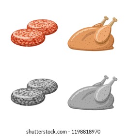 Isolated object of meat and ham logo. Collection of meat and cooking vector icon for stock.
