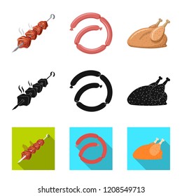 Isolated object of meat and ham logo. Set of meat and cooking stock vector illustration.