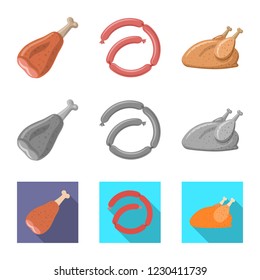 Isolated object of meat and ham logo. Set of meat and cooking vector icon for stock.