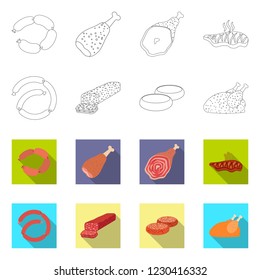 Isolated object of meat and ham logo. Set of meat and cooking stock vector illustration.