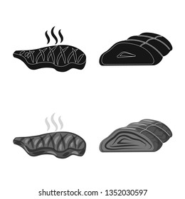 Isolated object of meat and ham logo. Set of meat and cooking stock vector illustration.