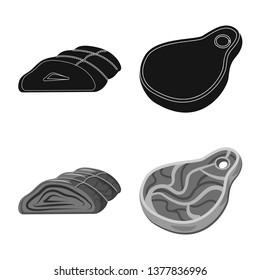Isolated object of meat and ham logo. Set of meat and cooking stock symbol for web.