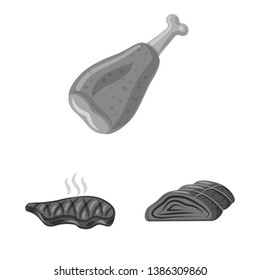 Isolated object of meat and ham logo. Collection of meat and cooking stock symbol for web.