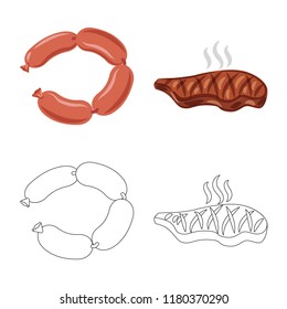 Isolated object of meat and ham sign. Collection of meat and cooking stock symbol for web.