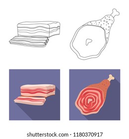 Isolated object of meat and ham sign. Collection of meat and cooking vector icon for stock.