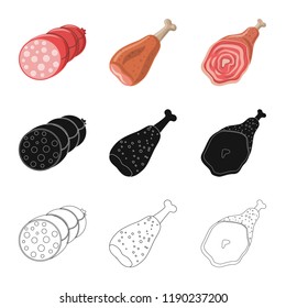 Isolated object of meat and ham sign. Collection of meat and cooking stock vector illustration.