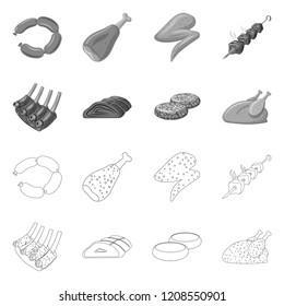 Isolated object of meat and ham sign. Collection of meat and cooking stock vector illustration.
