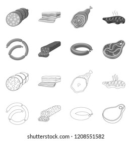 Isolated object of meat and ham sign. Collection of meat and cooking vector icon for stock.