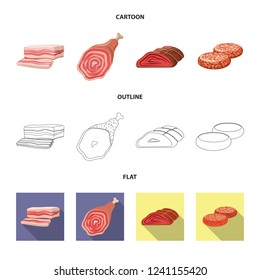 Isolated object of meat and ham sign. Set of meat and cooking vector icon for stock.