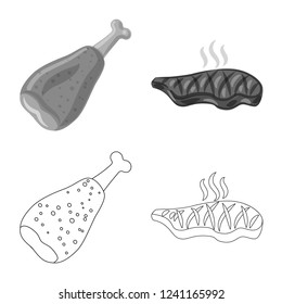 Isolated object of meat and ham sign. Set of meat and cooking vector icon for stock.