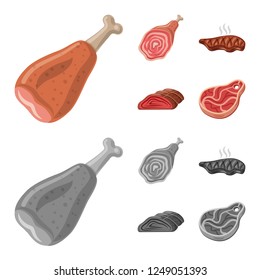 Isolated object of meat and ham sign. Set of meat and cooking vector icon for stock.
