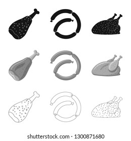 Isolated object of meat and ham sign. Set of meat and cooking stock vector illustration.