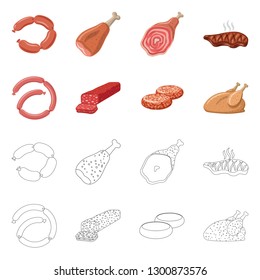 Isolated object of meat and ham sign. Set of meat and cooking stock symbol for web.