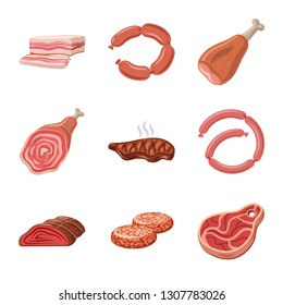 Isolated object of meat and ham sign. Set of meat and cooking stock vector illustration.