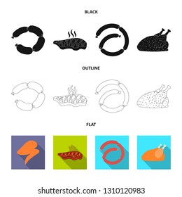 Isolated object of meat and ham sign. Set of meat and cooking stock symbol for web.