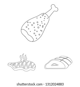 Isolated object of meat and ham sign. Collection of meat and cooking vector icon for stock.