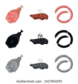 Isolated object of meat and ham sign. Collection of meat and cooking vector icon for stock.
