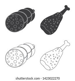 Isolated object of meat and ham sign. Set of meat and cooking vector icon for stock.