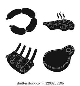 Isolated object of meat and ham symbol. Set of meat and cooking stock vector illustration.
